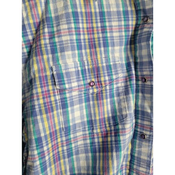 Wrangler Shirt Kids XL 14-16 Purple Plaid Pearl Snap Western Long Sleeve Horse - Picture 4 of 5
